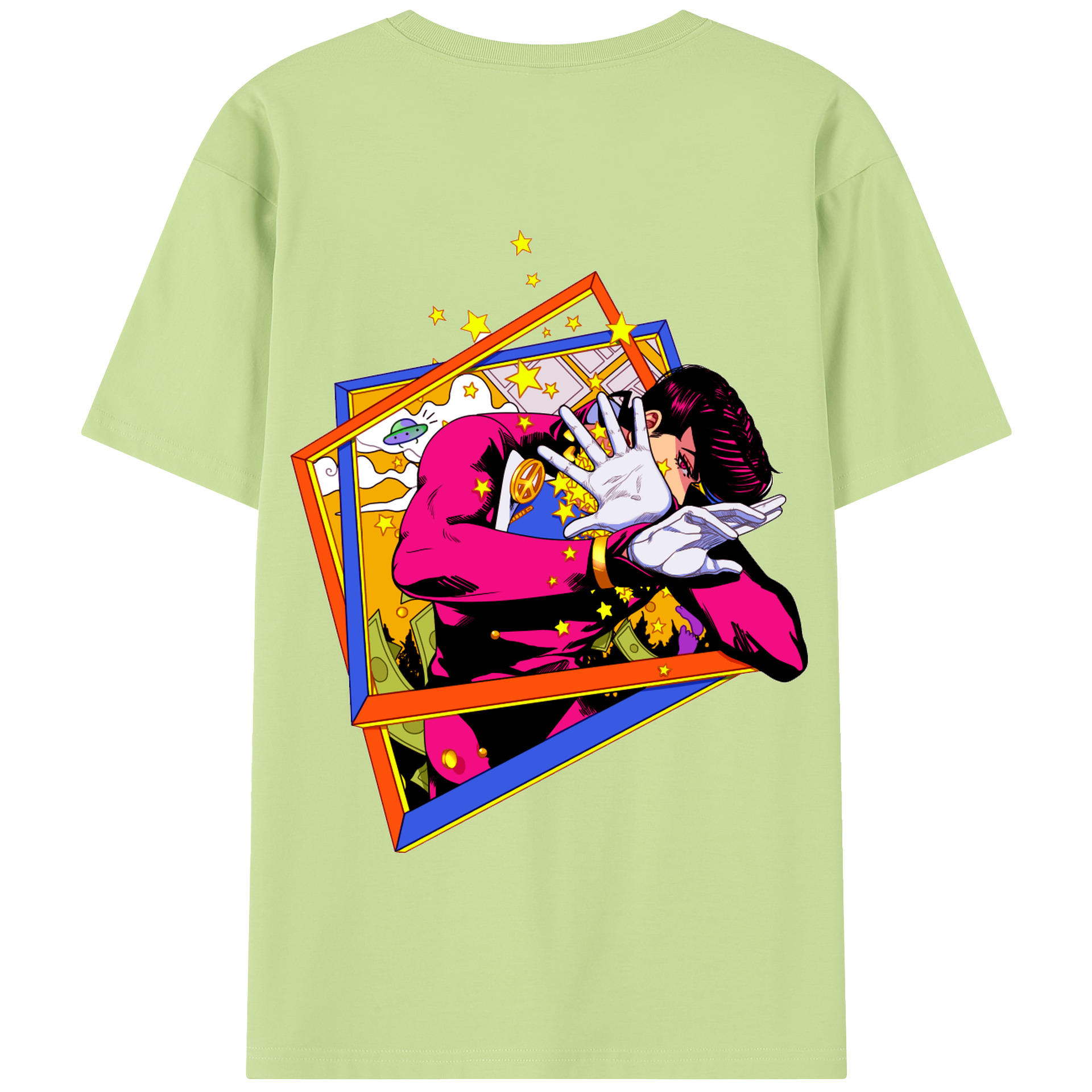 （画像用） ジョジョの奇妙な冒険 ひがしかた じょうすけ JoJo's Bizarre Adventure Higashikata Josuke 綿100％半袖Tシャツ（背面プリント）